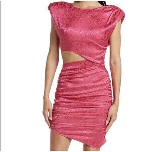 RONNY KOBO Kyle Asymmetric Cutout Ruched Jacquard Barbie Pink Dress XL $368 NWT